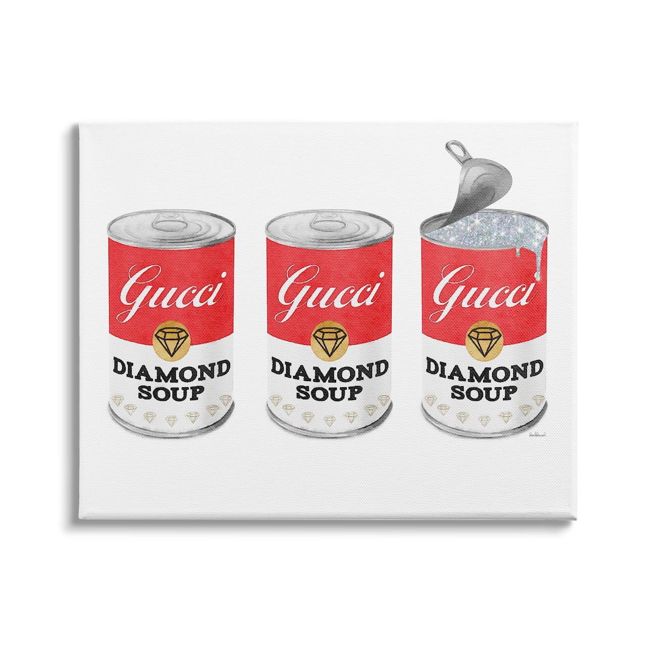 Stupell Industries Condensed Soup Trio Glam Fashion Traditional Red Pop Canvas Wall Art